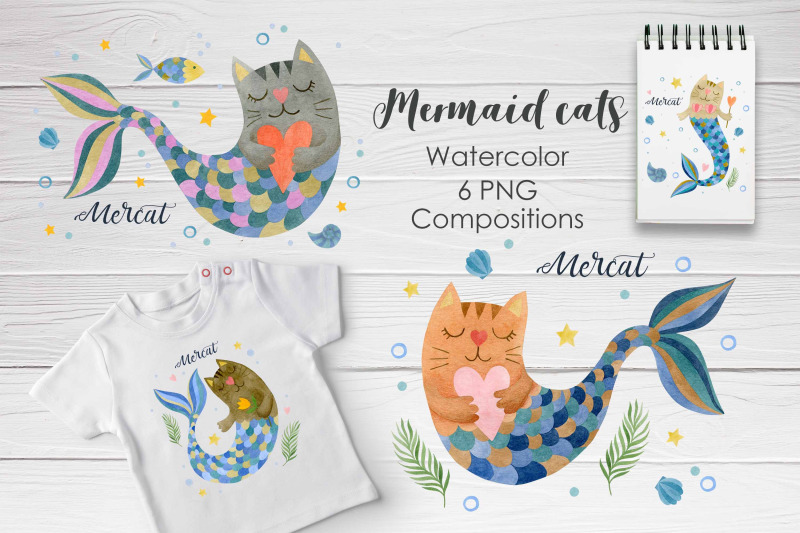 watercolor-mermaid-cats-premade-illustrations