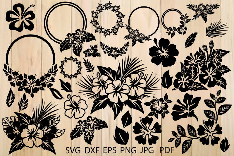 hibiscus-bundle-svg-flower-svg-leaves-svg-hawaiian-flower