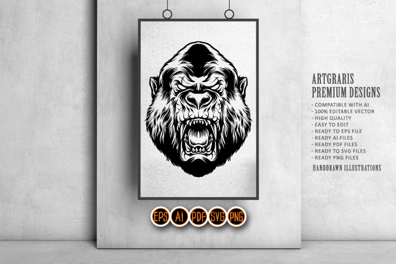 angry-gorilla-head-silhouette-vector