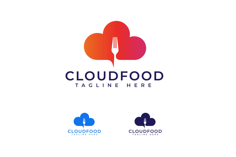 cloud-computing-with-fork-food-restaurant-logo-design