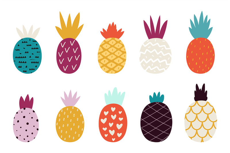 doodle-abstract-pineapple-colorful-pineapples-trendy-fruits-print-f