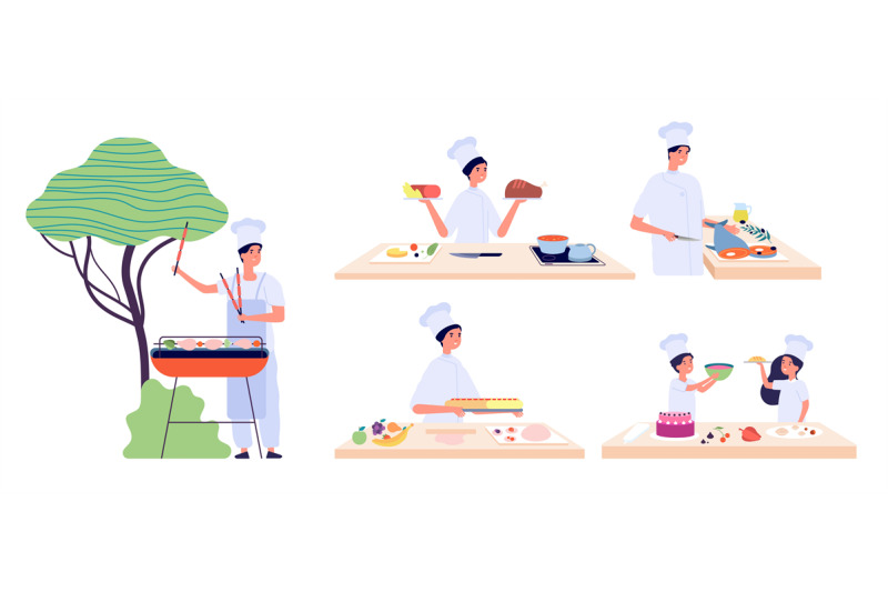 man-cooking-culinary-characters-bbq-chef-party-people-and-children