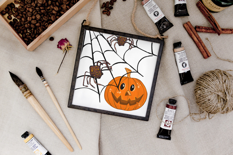 halloween-pumpkin-head-cats-spiders-and-raven-clipart