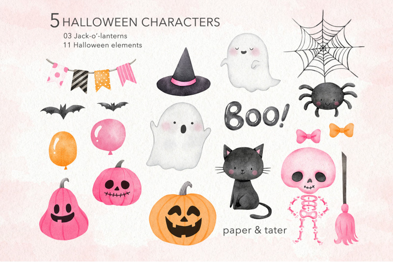 pink-halloween-watercolor-clipart-cute-pastel-halloween-girl-png
