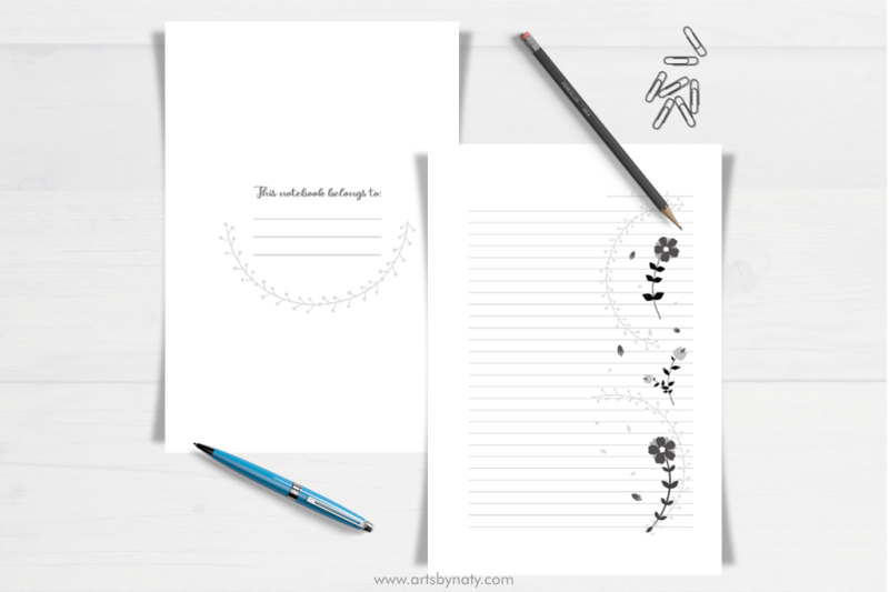 cute-floral-black-and-white-kdp-notebook-interior