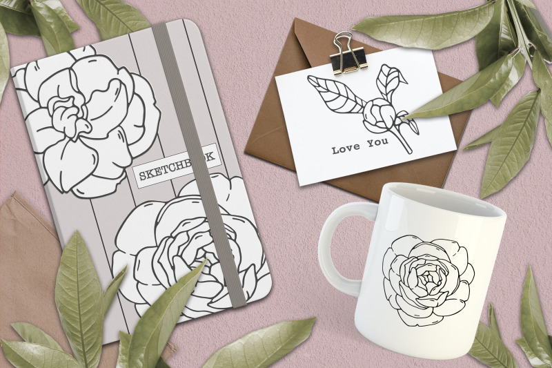 camellia-doodle-clipart-set-line-art-illustration