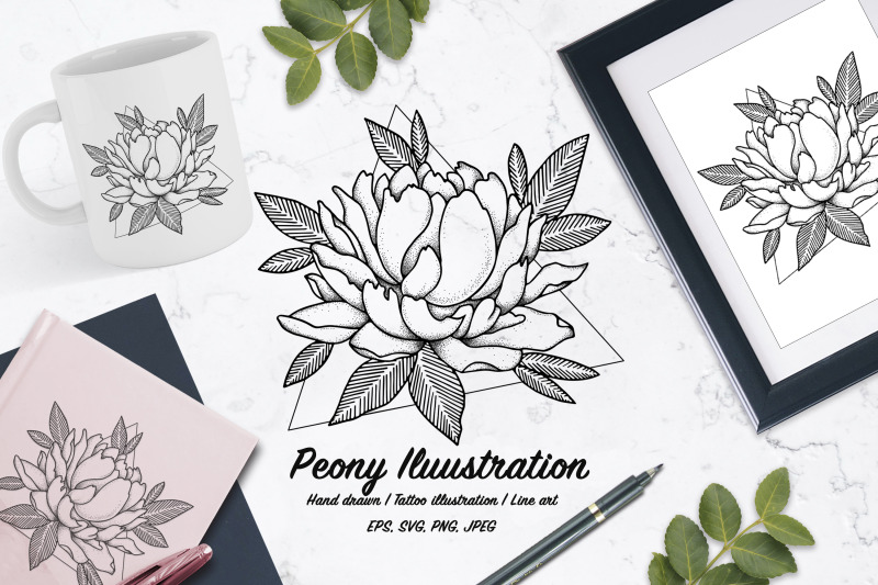 peony-illustration-flower-tattoo-line-art-vector