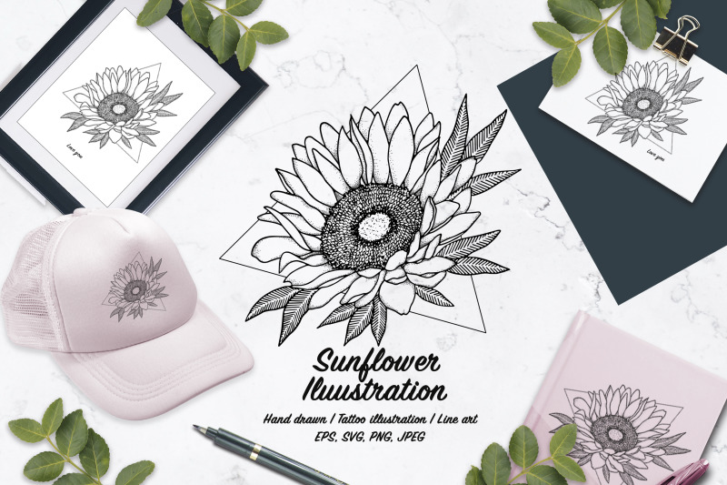sunflower-vector-illustration-tattoo-line-art-svg-eps