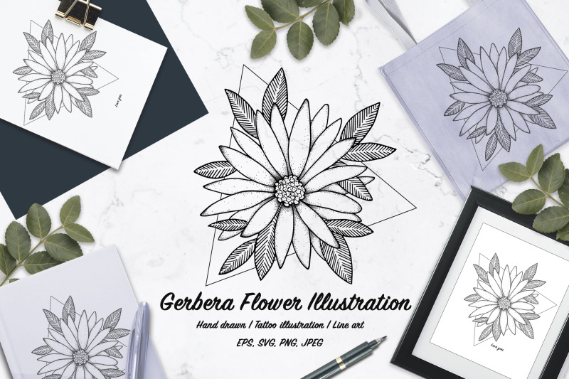 gerbera-flower-illustration-tattoo-line-art-vector