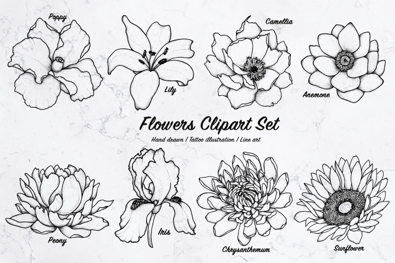 flowers-clipart-set-vector-line-art-illustration-tattoo