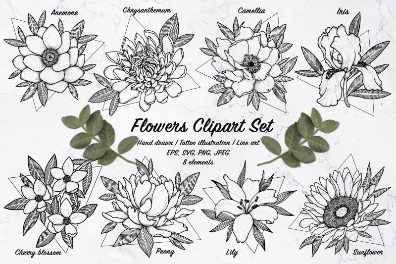 flowers-clipart-set-vector-line-art-illustration-tattoo