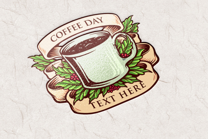 coffee-day-glass-with-banner-vintage-isolated