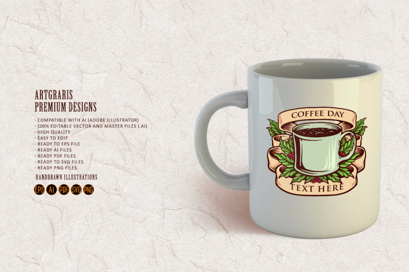 coffee-day-glass-with-banner-vintage-isolated