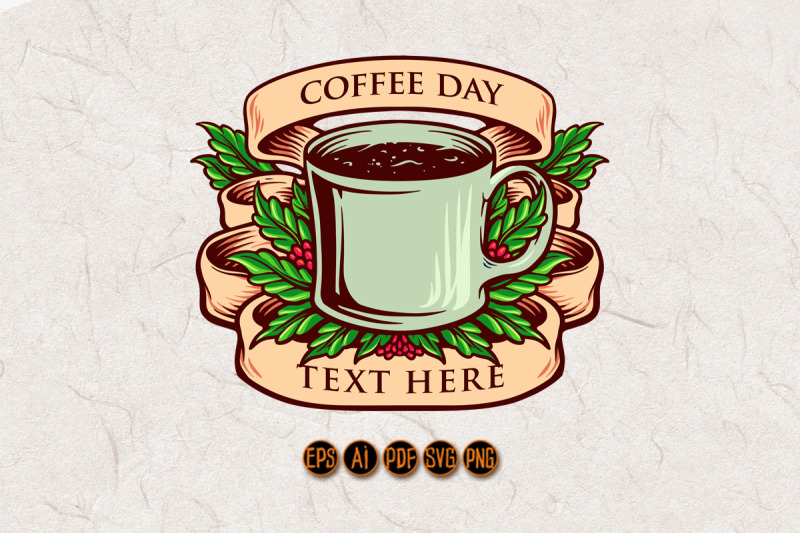 coffee-day-glass-with-banner-vintage-isolated