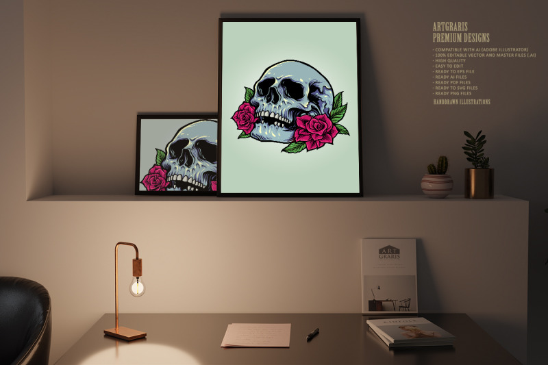 sugar-skull-anatomy-with-roses-tattoo-illustrations