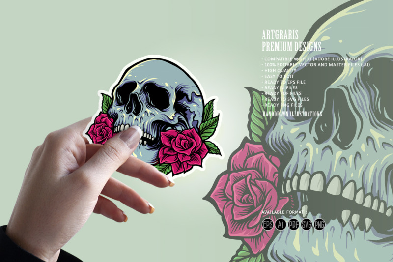 sugar-skull-anatomy-with-roses-tattoo-illustrations