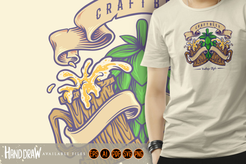 vintage-craft-beer-with-wooden-glasses-and-banner-illustrations