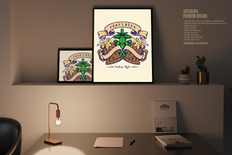 vintage-craft-beer-with-wooden-glasses-and-banner-illustrations