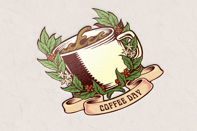 coffee-day-vintage-badge-with-glass-and-ribbon