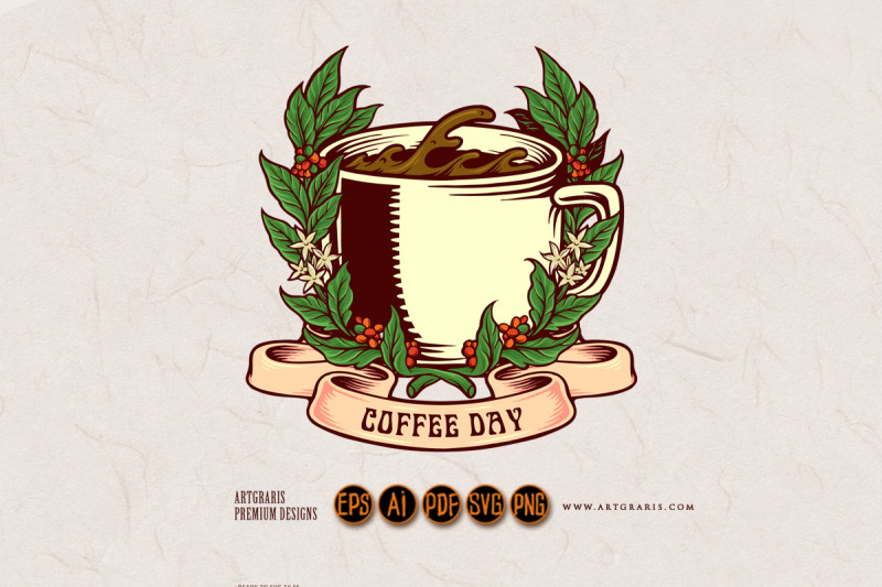 coffee-day-vintage-badge-with-glass-and-ribbon