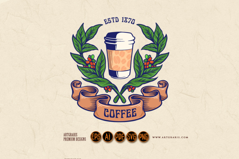 coffee-plant-cup-glass-with-banner-logo-vintage