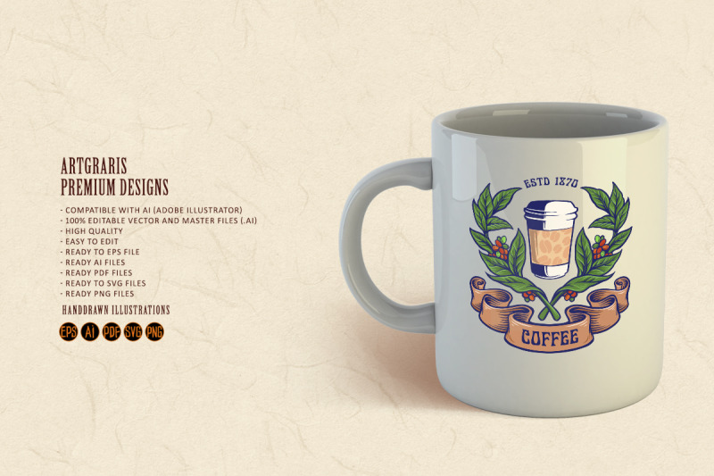 coffee-plant-cup-glass-with-banner-logo-vintage