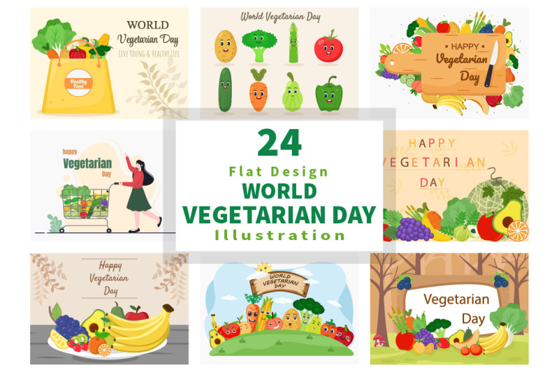 24-world-vegetarian-day-and-vegetables-or-fruits-vector-illustration