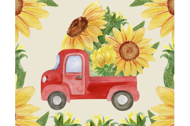 funny-red-truck-sunflower-png-for-watercolor-card