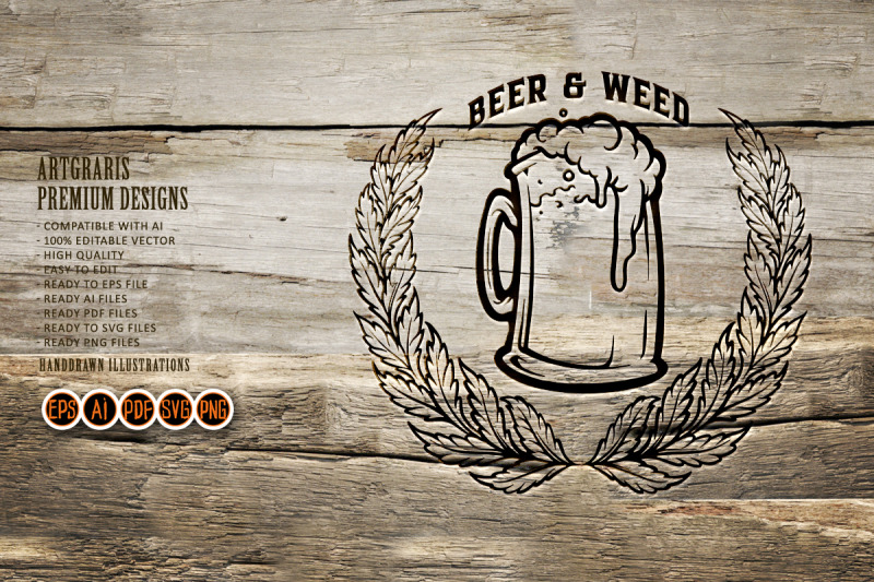 glass-beer-badge-weed-hemp-silhouette