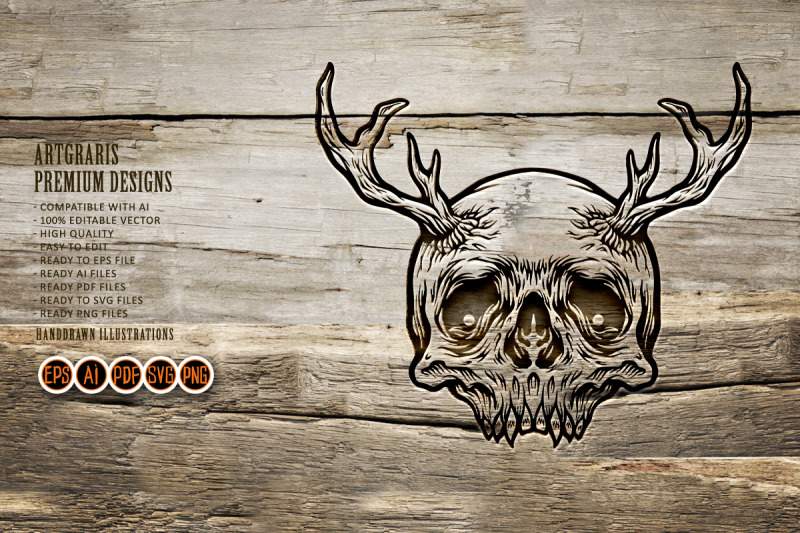 skull-with-deer-horns-silhouette-tattoo