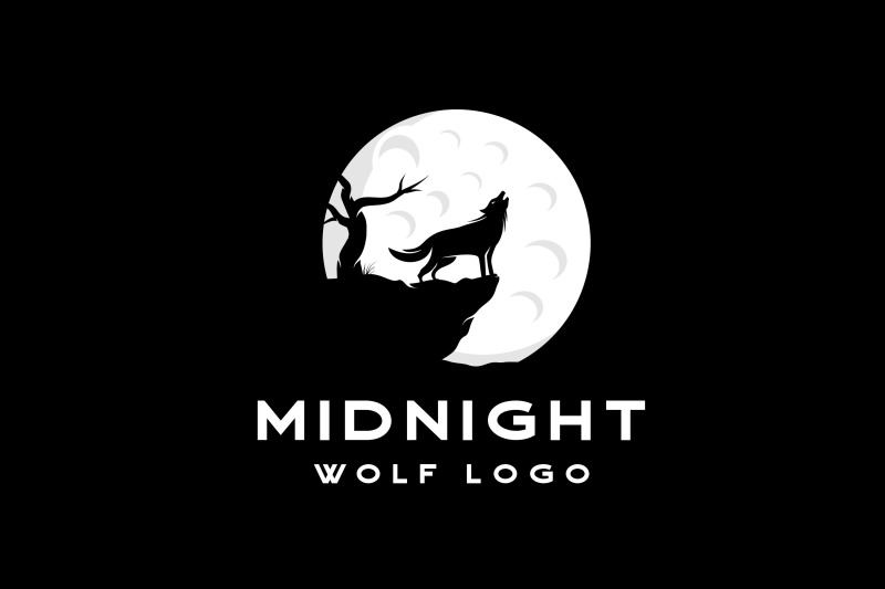 howling-wolf-silhouette-with-moon-illustration-logo-design