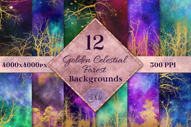 golden-celestial-forest-backgrounds-12-image-textures-set