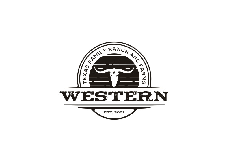 texas-longhorn-country-western-bull-cattle-vintage-label-logo-design