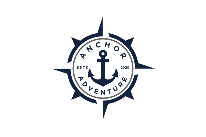 anchor-with-compass-stamp-badge-emblem-logo-design