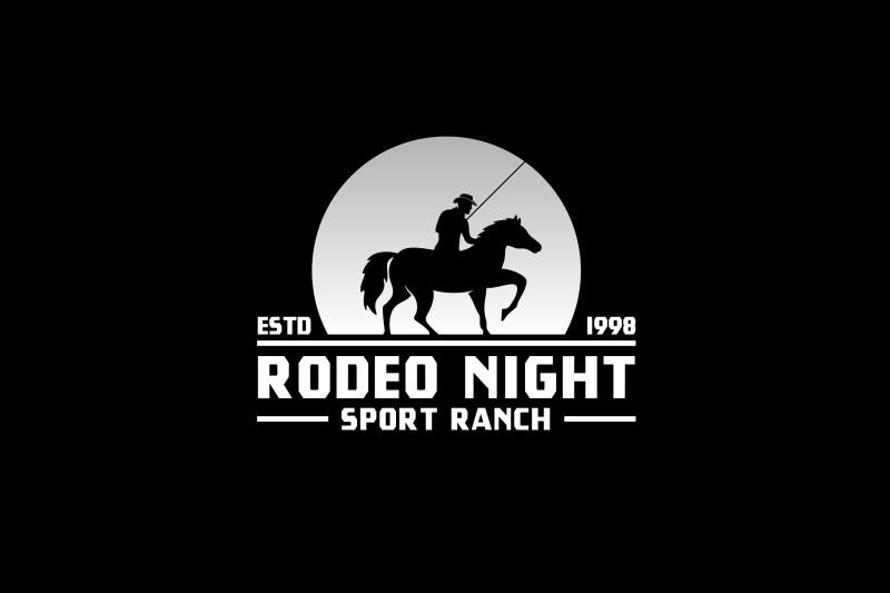 cowboy-riding-horse-silhouette-at-night-moon-logo-design