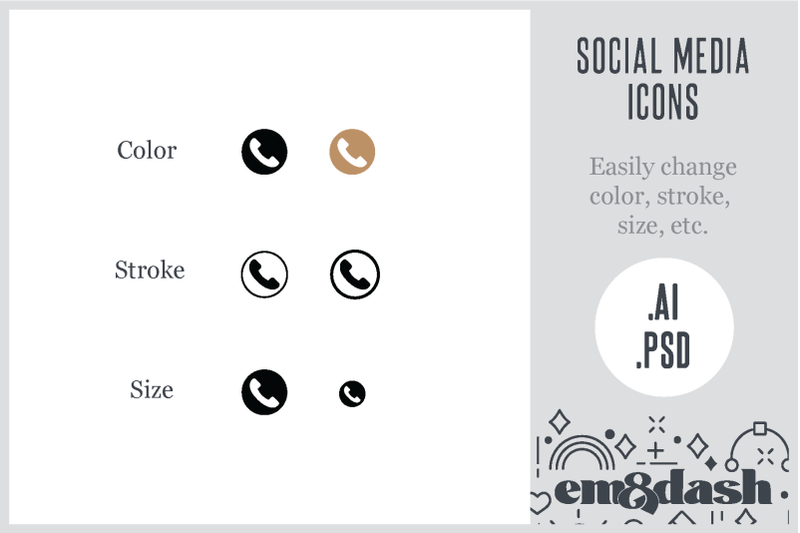 5-customizable-social-media-icons-round-and-square-vector