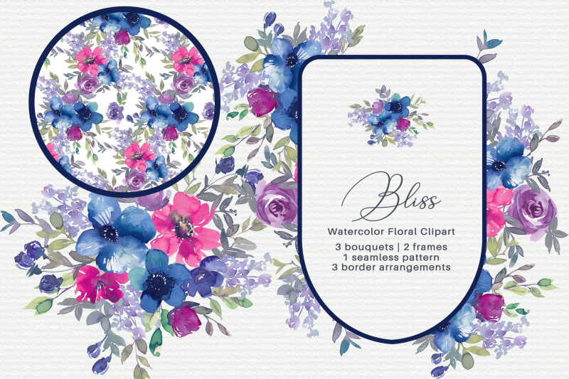 blue-purple-watercolor-floral-clipart-set