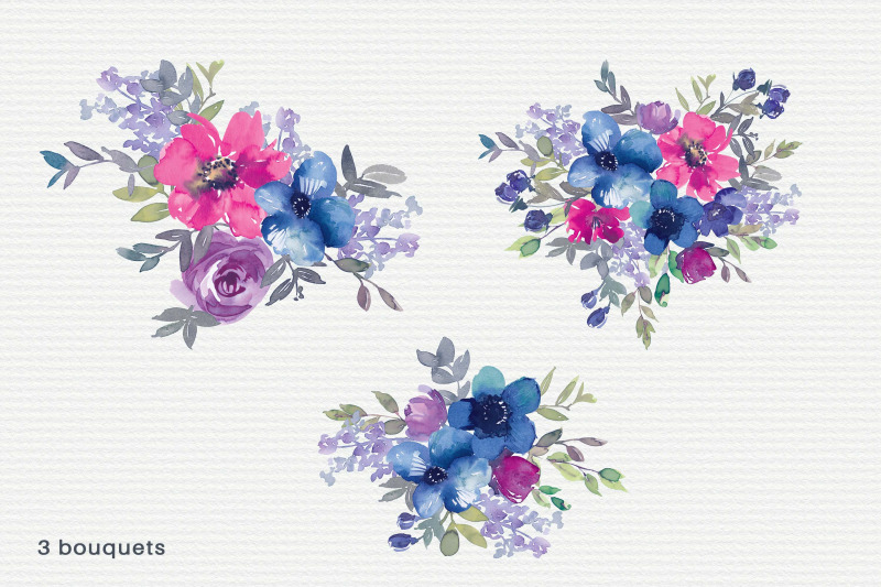 blue-purple-watercolor-floral-clipart-set