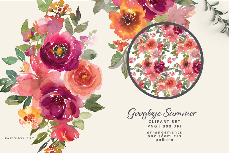 burgundy-peachy-watercolor-floral-set