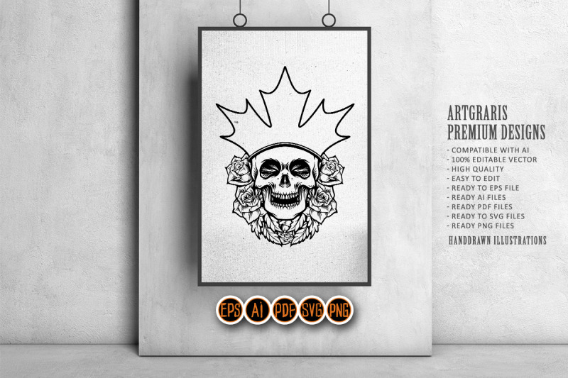 crown-sugar-skull-dia-de-los-muertos-rose-silhouette