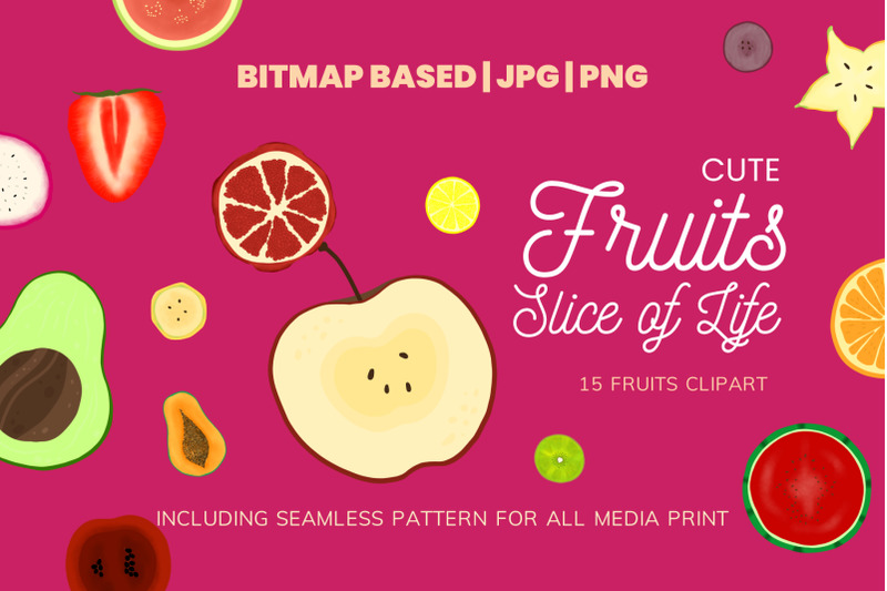 cute-15-slice-of-fruits-clipart-set-plus-seamless-pattern