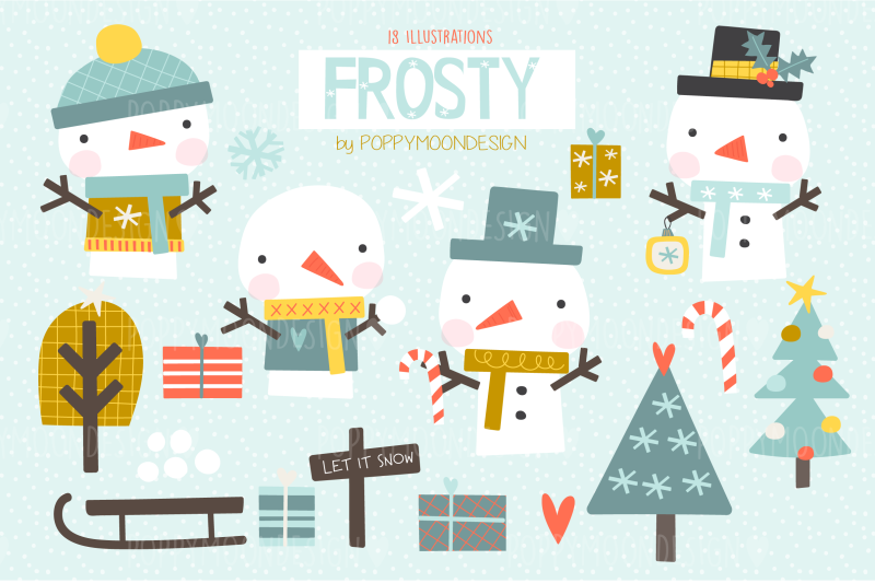 frosty-snowmen-clipart-set