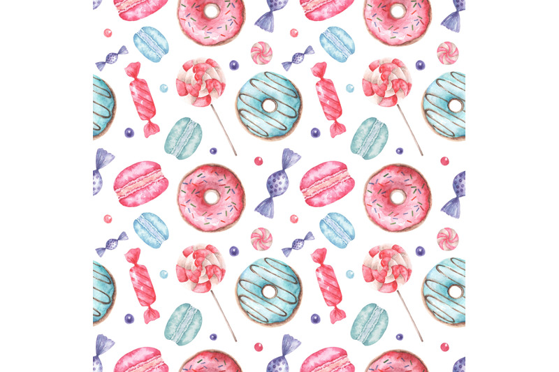 donut-watercolor-seamless-pattern-sweets