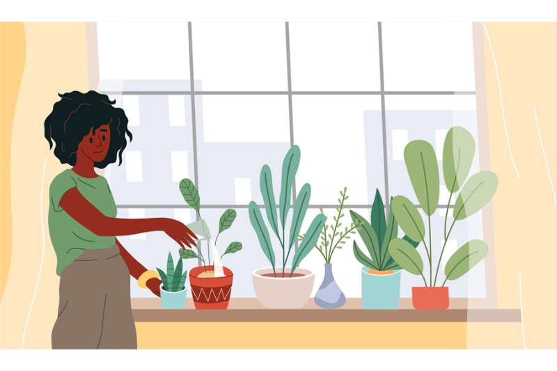 window-with-plants-cartoon-woman-watering-houseplants-female-grows-f