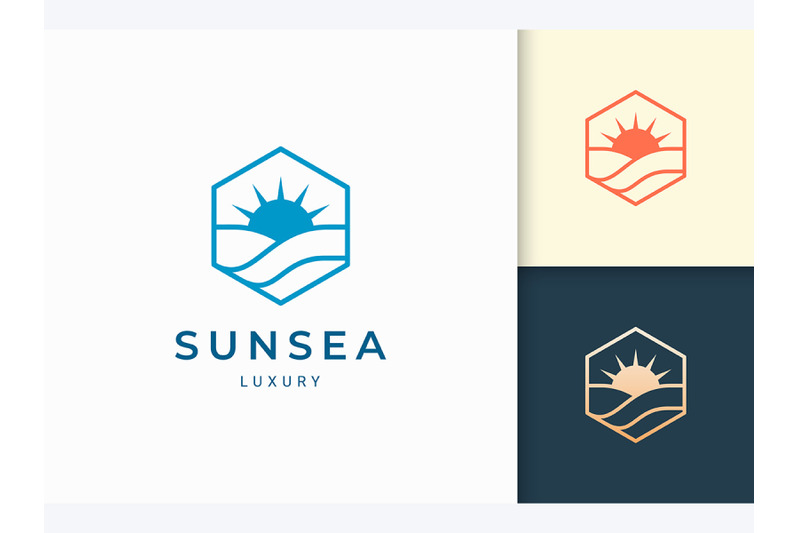sun-and-sea-logo-in-simple-hexagon-shape