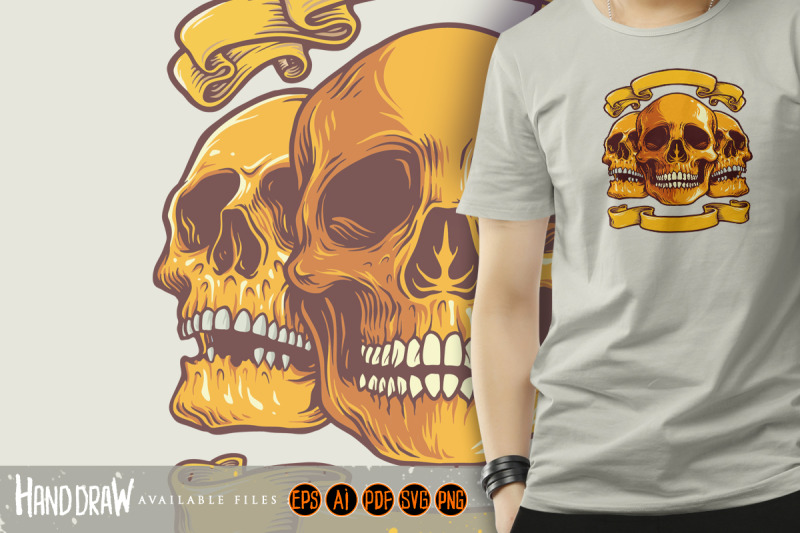 human-three-skull-with-banner-logo