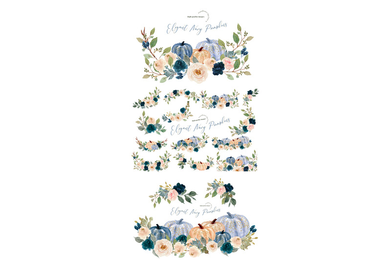 navy-blue-floral-pumpkin-clipart-watercolor-autumn-floral-leaves