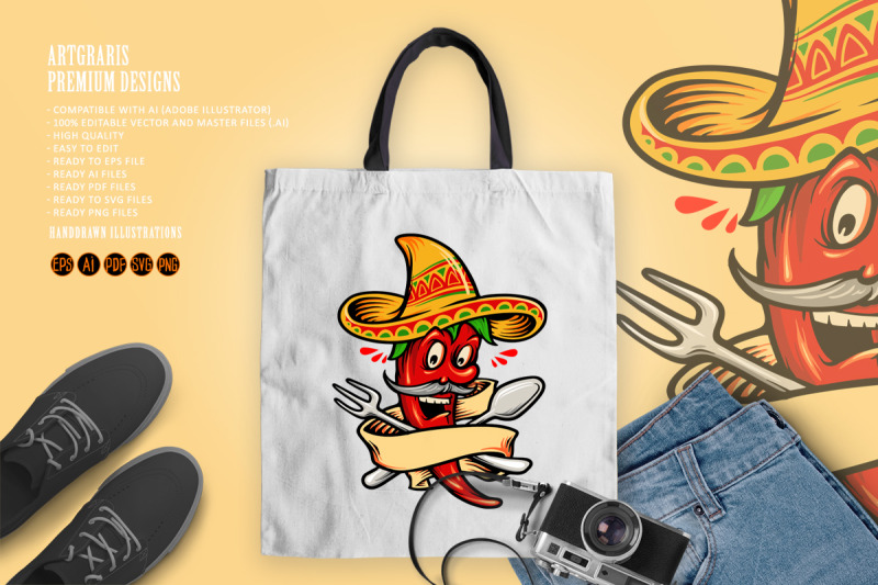 logo-restaurant-mexican-red-hot-chili-pepper-with-banner-mascot