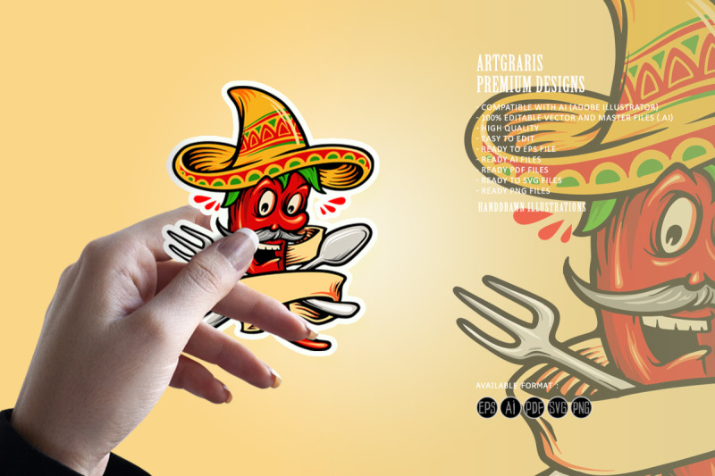 logo-restaurant-mexican-red-hot-chili-pepper-with-banner-mascot