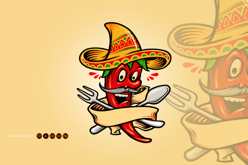 logo-restaurant-mexican-red-hot-chili-pepper-with-banner-mascot